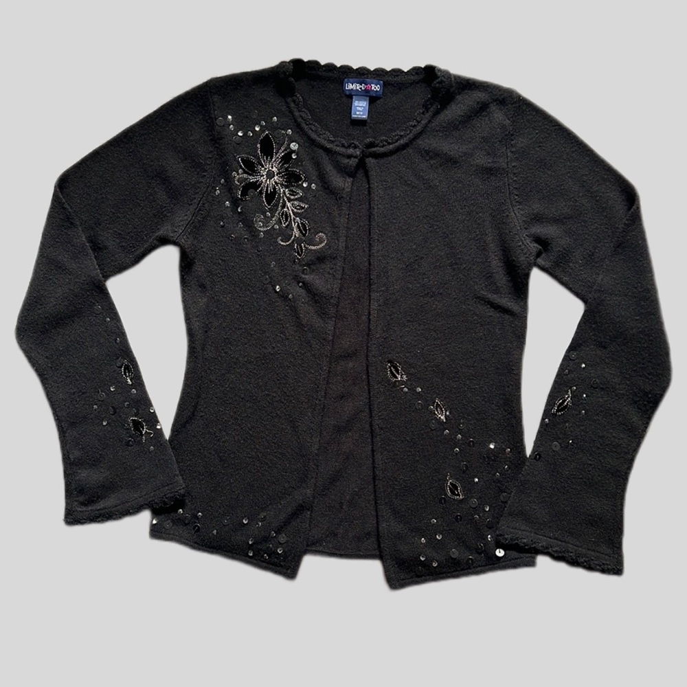 Limited Too Dressy Sequin Cardigan Sweater Black Sz M(12) Girls Fancy Floral